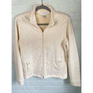 NTAGE 90s Rafael Sport Cream Jacquard Zip Jacket - Small - Coastal Chic